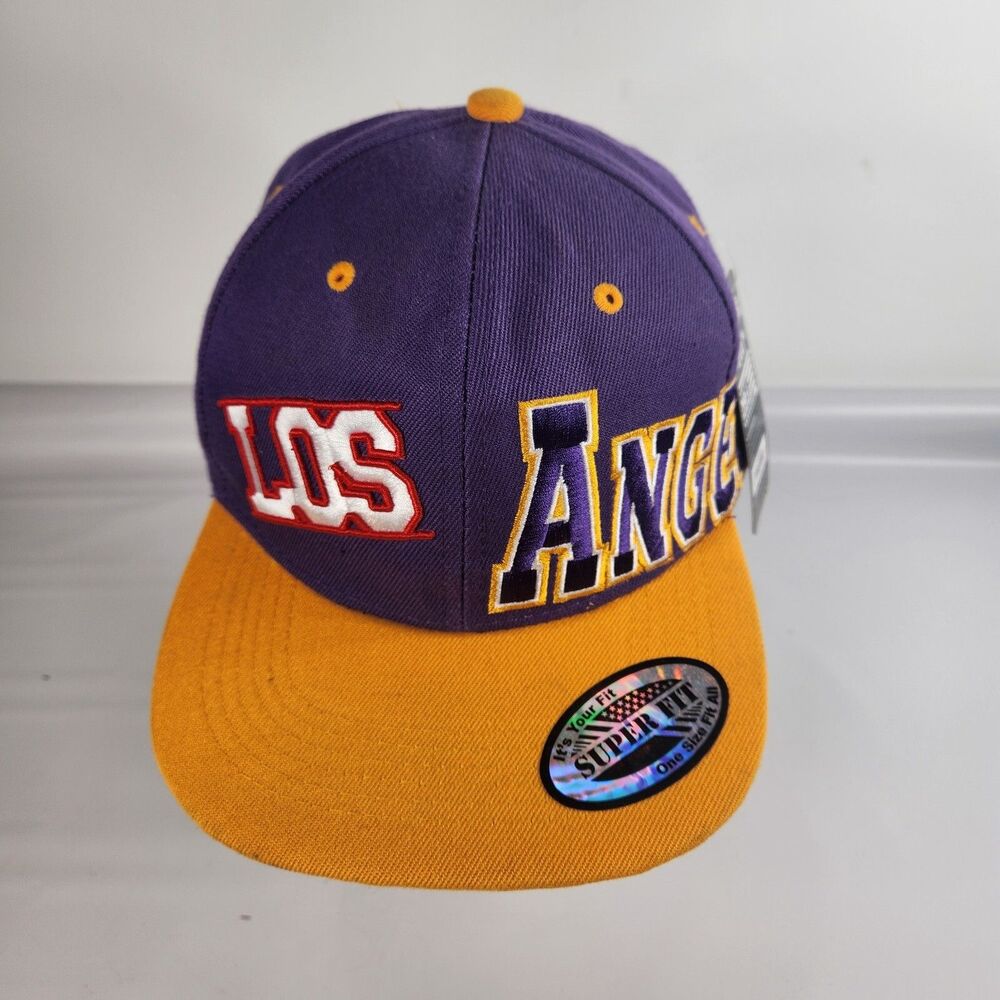 Los Angeles LA Retro Super Fit Snapback Hat Cap Purple Yellow NEW
